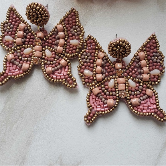 Jewelry - Blush Beaded Butterfly Earrings